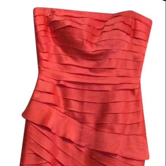 Strapless Coral Satin Cocktail Dress - Picture 2 of 6